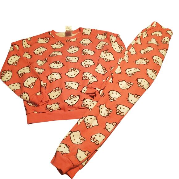 NWOT Sanrio Hello Kitty Girls Size 8/10 Sweatshirt & Joggers Pink Lounge Outfit - Picture 1 of 9